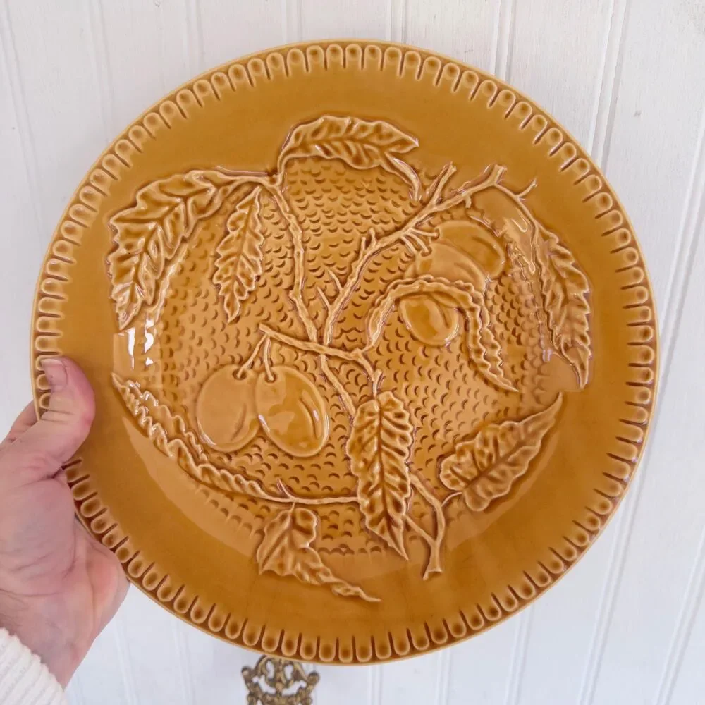 J.Wilfred Portugal Ceramic Dinner Plates, Mustard Yellow Botanical Set